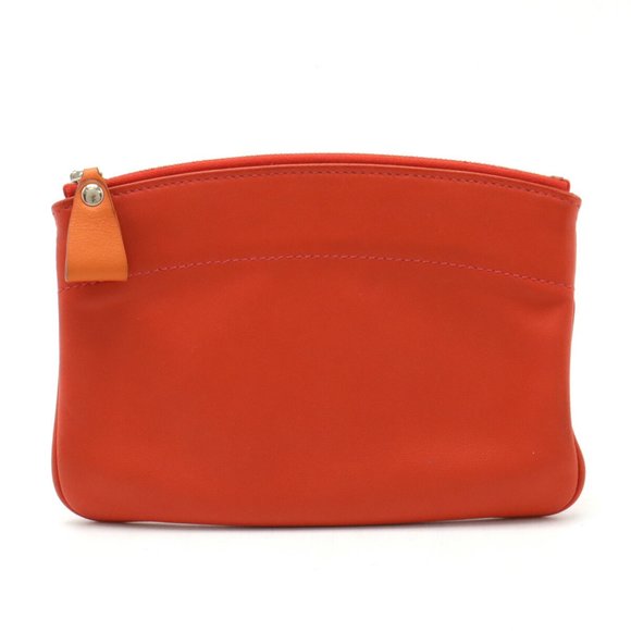 HERMES Hermes Pouch Leather Red Orange X Stamp - Picture 2 of 7